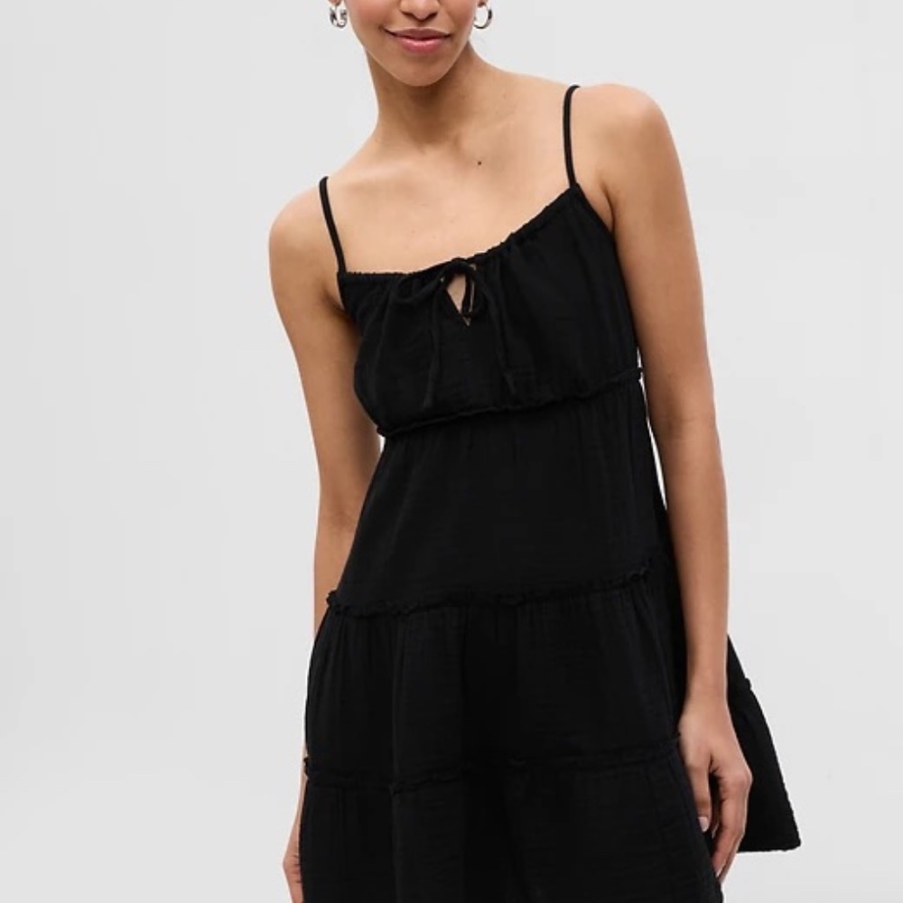 Gap Crinkle Gauze Tiered Mini Dress in Black